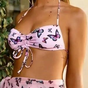 White Fox Boutique Pink Butterfly Bikini Set Size Medium